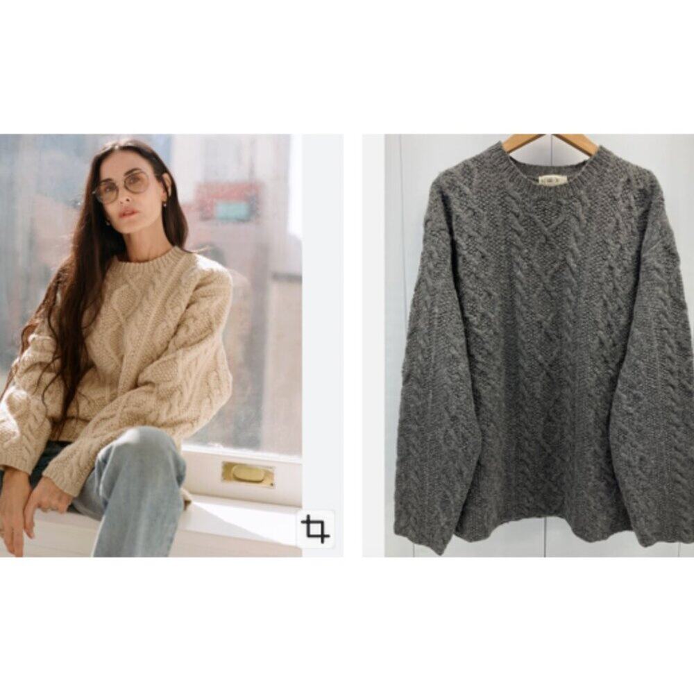 J. Crew Cable Knit Crewneck Sweater in Cream and Gray